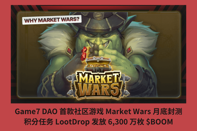 Game7 DAO 首款社區遊戲 Market Wars 月底封測，積分任務 LootDrop 發放 6,300 萬枚 $BOOM